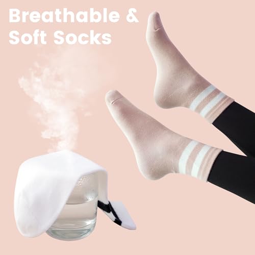 SISOSOCK Quarter Crew Cotton Socks for Women Striped Athletic Casual Breathable Socks 6 Pairs with Gifts Box — view 4