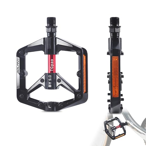 TGpao Bike Pedals of 9/16 inch- Aluminum Alloy Anti-Slip Bicycle Pedals, 2 Bearings & DU Bushings, Sealed Bearings, Reflective Strips, Universal for 20-29