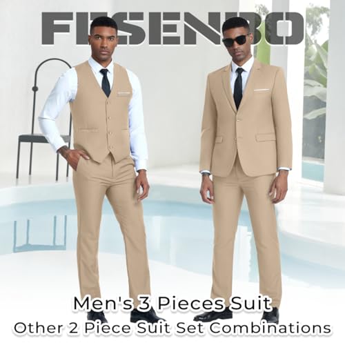 Men's Slim Fit 3-Piece Suit Set, Formal Wedding Tuxedo in Black, Navy Blue 5