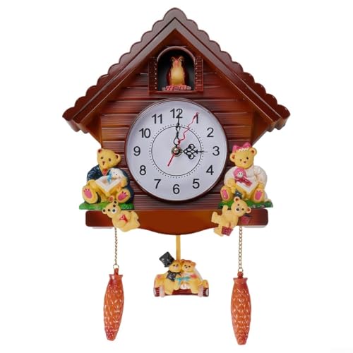 TONIXY Reloj de pared de péndulo de cuco con diseño artístico de casa, 43 x 28 cm, ABS decorativo para sala de estar, dormitorio, oficina o estudio decoración del hogar