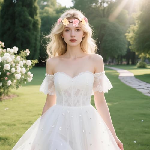 6 Stück Blumenkranz Haare,Blumen Haarreif,Haarschmuck Blumen,Kopfschmuck Damen Mädchen für Bräute,Brautjungfern,Hochzeiten,Partys,Festliche,Geburtstag,Krempendekoration,Stoffblumen