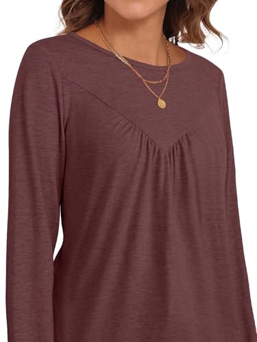 Bliwov Womens Long Sleeve T Shirts Fall Fashion Outfits Casual Blouses Loose Fit Tops Crew Neck Ruched Tunic Trendy Clothes2