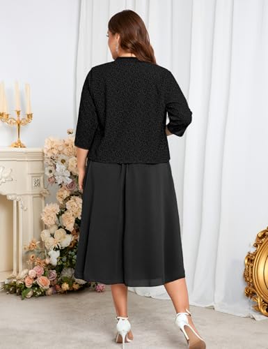 Image of ZOMVA Plus Size Sparkly Mother of The Bride Dresses with Jacket 2 Piece Chiffon A-Line Dress Wedding Guest Formal
