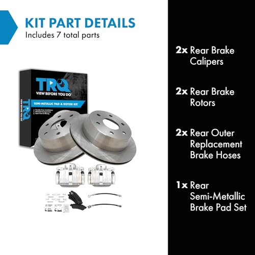 Image of TRQ Rear Brake Pad and Rotor Set Semi Metallic Vented Rotors Calipers Compatible with 2000-2001 Chevrolet Tahoe GMC Yukon