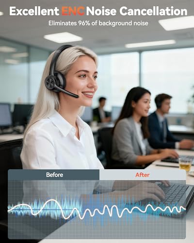 TechRise Bluetooth Headset Wireless Headset with Microphone Noise Canceling, 50H Playtime & Mute, Wireless Headphones with Mic Bluetooth 5.2 On-Ear Headphones for Trucker Cellphone Office Call Center - Image 3