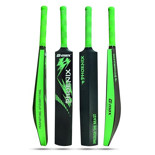 Image of G-Max Phoenix Cricket Bat Full Size HDPE Plastic Lightweight Design Black & Green Massive Sweet Spot Ideal for Tennis Ball & Soft Ball Practice