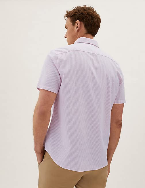 Image of Marks & Spencer Mens Striped Cotton Collared Neck Regular Fit Oxford Shirt