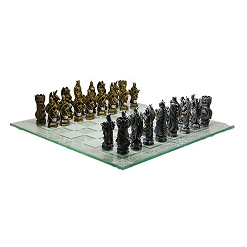Jeu d'échecs King Arthur de style médiéval avec plateau en bois massif et pions sculptés