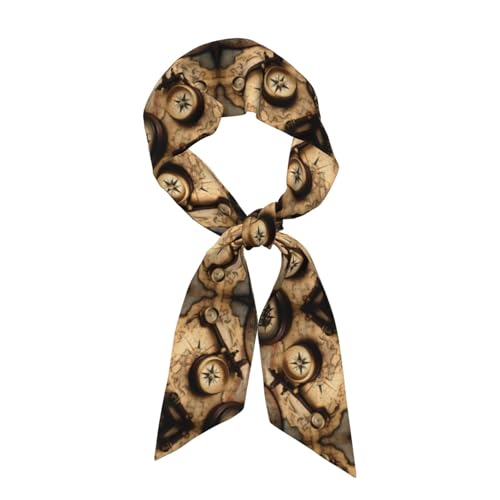 Longzehao Women's Hair Scarf,Fashions Satin Compass and Old World Map Print Silk Scarf for Costume Accessory(3.1 x 46.9 in)