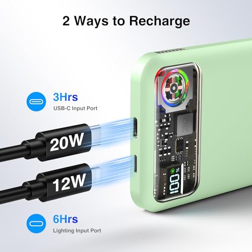Magnetic Power Bank,11000mAh Battery Pack with Active Cooling for MagSafe,Transparent Portable Charger with 20W USB-C Input/Output for iPhone14/13/12 Pro/Pro Max/Mini