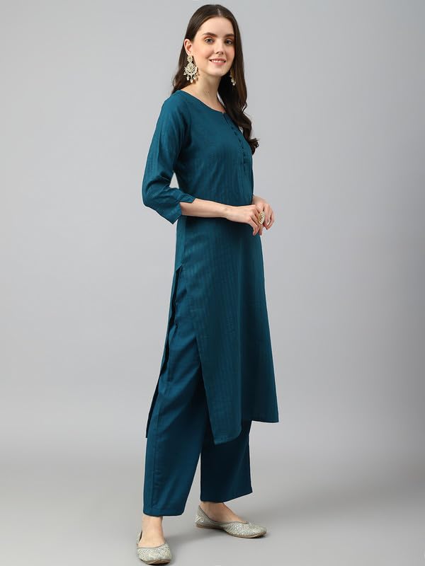 Image of Hritika Women's Cotton Blend Jacquard Woven Kurta with Palazzo Set HRKB0048