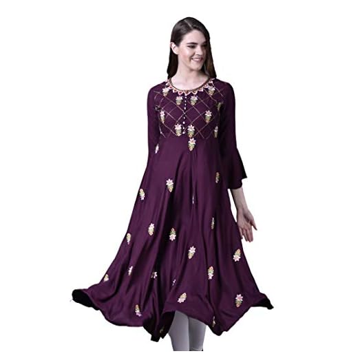 Ziva Fashion Women's Cotton & Rayon Straight Kurta (303-Wine-S_Wine_Small)