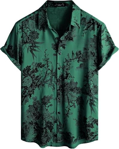 Image of NoseQueen Floral Print Cotton Multi-Colored Short Sleeve Button Down Beach Outfits for Men Shirt