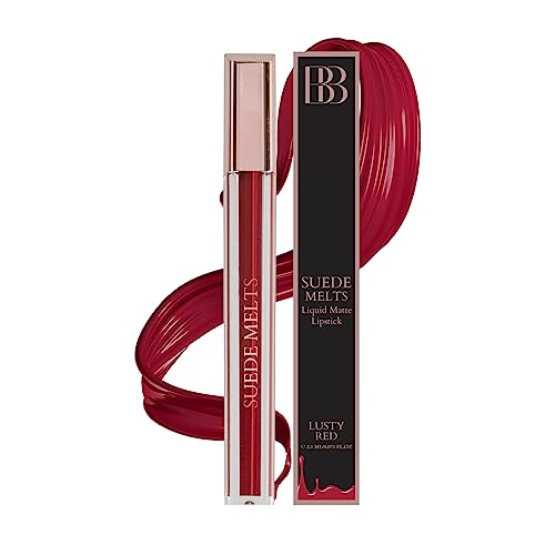 Image of Bergamot Beaute Matte Liquid Lipstick Suede Melts Non Transfer, Waterproof, Kiss Proof Long Lasting Upto 8 + Hours For Women 2.1ml (Lusty Red)