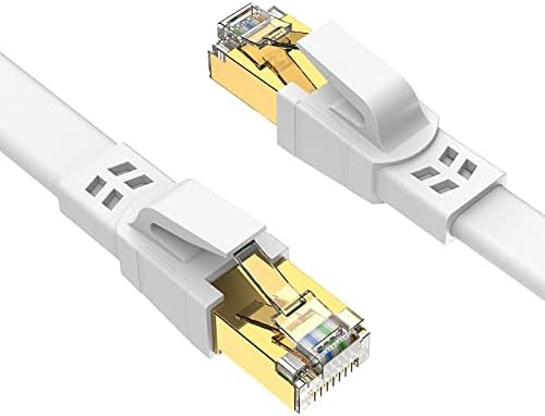 Ercielook CAT8 Ethernet Cable 0,5m 1m 2m 3m 5m- High Speed Shielded Flat Internet Cable, Weatherproof S/FTP UV Resistant for Router/Gaming/Modem - White