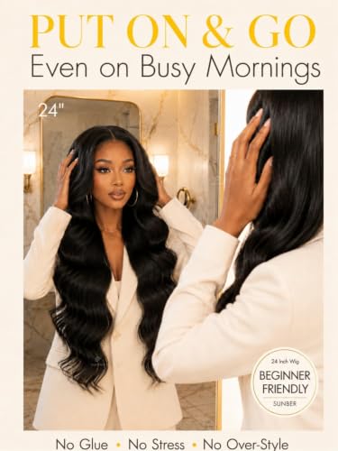 Image of Loose Body Wave Human Hair Wig 24 inchGlueless 13x4 HD Lace Front Wig | Glueless Wigs Pre Cut Pre Plucked Bleached Knots with Drawstring Cap Ready to Wear Bye Bye Knots Loose Wave Wigs Human Hair