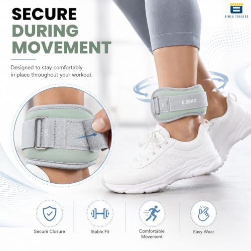 Image of Btag Soft Neoprene Ankle & Wrist Weights (0.25 kg x 2 Pcs) | Adjustable Strap | Unisex Leg & Arm Weight Cuffs for Gym, Workout & Training (Grey)