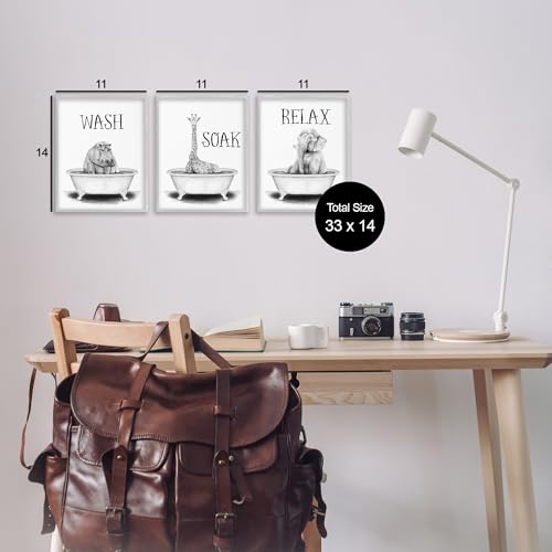 Image of Jungle Animals Bathroom Signage, 11 x 14 Inch Framed Giclee Print Set | Stupell Industries . By Rachel Nieman . Ready to hang . Great for bath and laundry . Made in USA