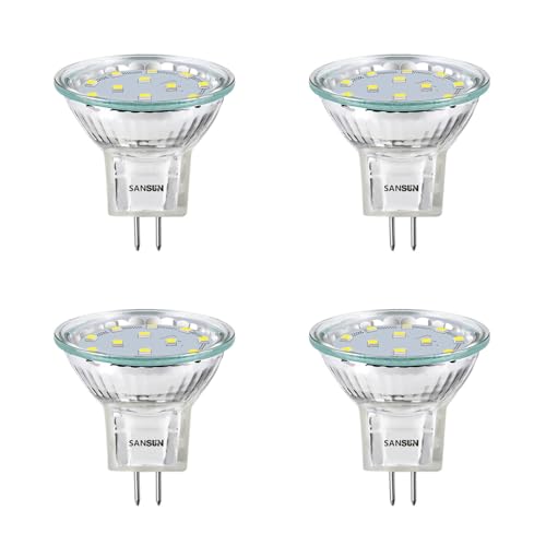 SANSUN LED-Leuchtmittel, Spot, MR11 GU4.0, 12V Wechselstrom/Gleichstrom, Flutlicht-Birne, GU4-Sockel, 3 Watt (entspricht 20 Watt), 4000K (Tageslicht-Weiß) 4er Pack LED-Lampen