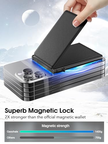 GAOCHALE Magsafe Wallet, Pop Up Magnetic Wallet with Adjustable Stand, Premium RFID Blocking, for iPhone 15/14/13/12 Series, 6 Card Holder, Black2