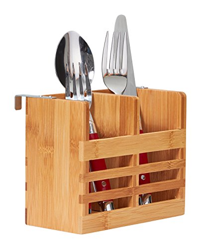 Home Intuition Bamboo Flatware and Utensil Organizer Caddy and Drying Rack