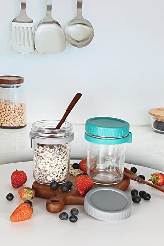 Koikey Overnight Oats Container Mason Jars - 10Oz Yogurt Oatmeal Glass Canning With Lids And Spoon For Portable Breakfast And Lunch, Cereal, Milk, Fruit Salad Refrigerated Storage, Grey Pack Of 2 #TOP1