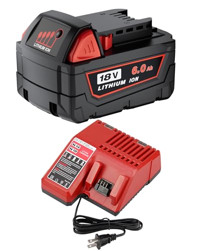 Sunmokite 18V 6.0Ah Battery and Charger Kit Replacement for Milwaukee M-18 Battery Compatible with 18 Volt Cordless Power Tools 2646-22CT 2643-21CT 2641-21CT