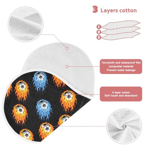 2 Pack Muslin Burp Cloths Soccer Black Cotton Baby Burp Cloths Absorbent Burping Cloth Soft Spit Up Rags for Newborn Babies Boys Girls, Large 22" x 11"3