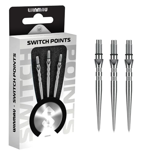 WINMAU - Switch Punkte - Spitze aus Kohlenstoffstahl - Gewinde-Schnellwechselmechanismus - 1 Set pro Packung - Groove Silber Wirkung 26mm - Professionelles Dartzubehör