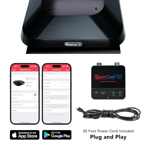 Quietcool AFR SMT PRO-2.0 Roof Mount Smart Attic Fan - 1922 CFM - Smart App Control - Thermostat and Humidistat - 20ft Power Cord - Plug-and-play - Two Speed