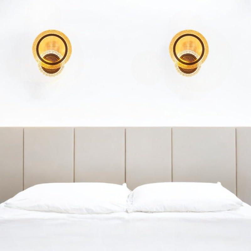 Image of GreyWings Modern LED Wall Light for Home, 3 Color Modes, Warm White, Pink, Natural White, Golden Acrylic Crystal Wall Lamp, Pack of 1