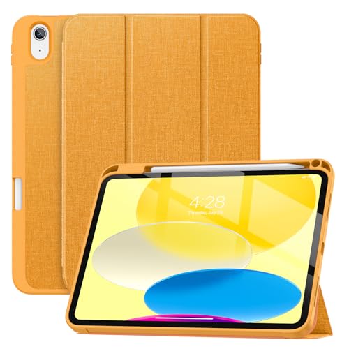 Soke iPad 10th Generation Case 2022 with Pencil Holder (10.9-inch)- Premium Shockproof Case [Auto Sleep/Wake] with Soft TPU Back Cover & Slim Trifold Stand for iPad 10.9 Inch,Citrus