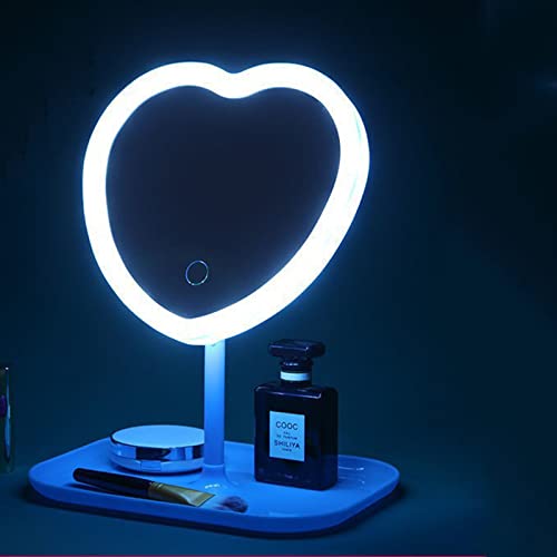 Espejo de maquillaje con luz LED y carga USB rojo miniatura 6