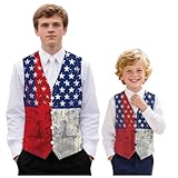 Wdktrgetd Boys Green Suit Vest V-Neck Boy's Formal Suit Vest Youth Slim Dress Vests for USA 250th Anniversary Summer School Boys Fashion Vests With Back Strap,Pockets USA Flag Print Size 7-8 Years