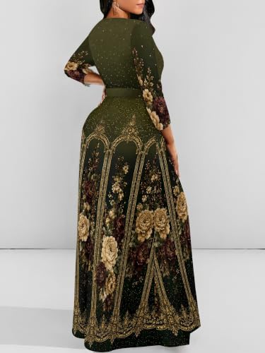 Image of PinkPatty Women's Plus Size V Neck 3 /4 Sleeve Wrap Maxi Dress with Belt