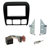  Einbauset: Autoradio DOPPEL-DIN 2-DIN Radio Blende Einbaurahmen Radioblende Halterung schwarz + ISO Radio Adapterkabel + Antenne Stecker Einbauset für Mercedes S-Klasse (W220) 10/1998-08/2005
