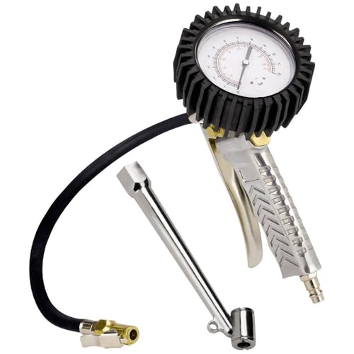 Original Einhell Reifenfüllmesser Profi (Kompressor-Zubehör, Arbeitsdruck 0 - 8 bar, Ablassventil, Reifenfülladapter mit Zwillingsstecker, 44 cm Schlauch)
