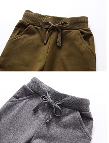 Aqeacarmon Toddler Baby Boy's Cartoon Print Dinosaur Car Animal Cotton Pants Drawstring Elastic Sweatpant(1-Pack 2-Pack)(Dark Grey + Army Green2-3T) #TOP3
