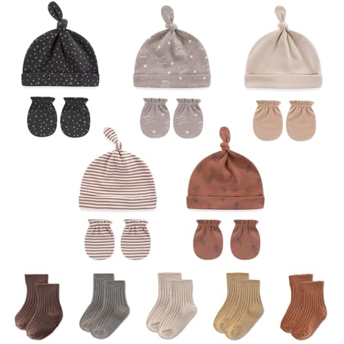 Image of falianni Baby Boy Girl Cotton Hat Mitten Sock Set 15 Pack Infant Essential Accessories for 0-6 Months
