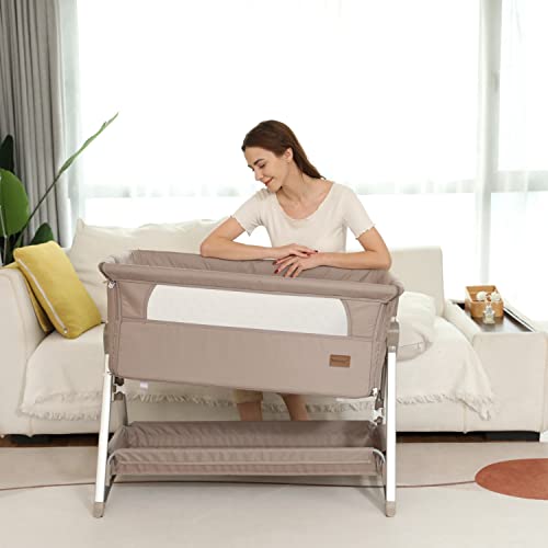 Baby Beside Sleeper Rocking Cribs Luxury Newborn Sleeping Bassinet Portable Travel Infant Bed for 0-6M Cradle (Khaki) - Image 5