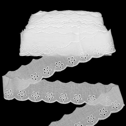 15 Yards Eyelet Lace Trim 1-5/8 Inch White Cotton lace Trim Floral Embroidery Ruffle Ribbon with Wavy Edge for Sewing Dresses Clothes Bags Pets DIY Projects