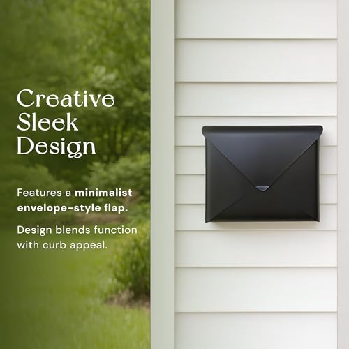 Image of NACH Sleek Envelope Waterproof Wall Mount Mailbox, Large for Outside, Extra Large Capacity, Black, 12.5x4x10 Inches, MB-6950