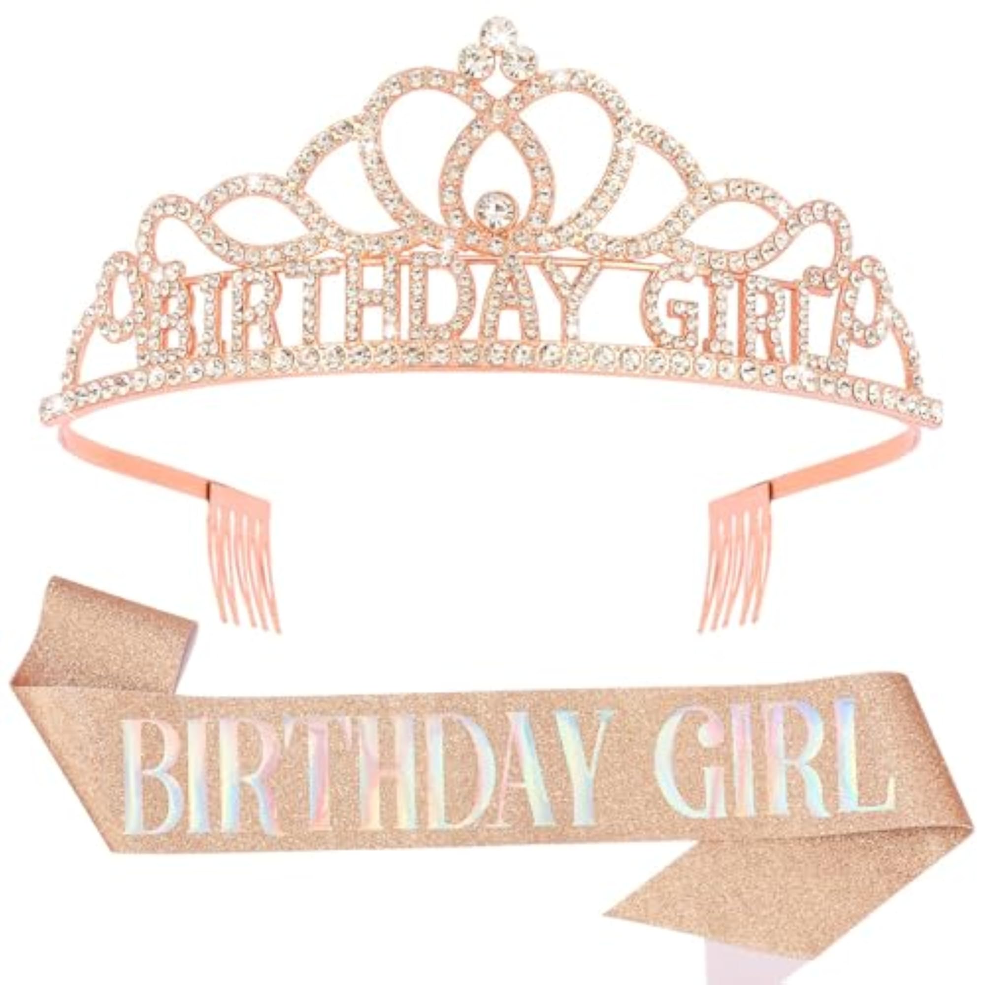 Birthday Sash and Crown for Women, Rhinestone Hair Accessories
