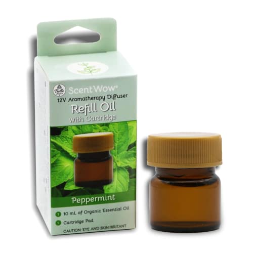 Belle Aroma Peppermint Aromatherapy For Scentwow - 12V Diffuser Refill Oil Cartridge Set - Includes 10 Ml Organic Essential Oil And Absorbent Cartridge Pad - For Car, Office, And Personal Use #TOP5