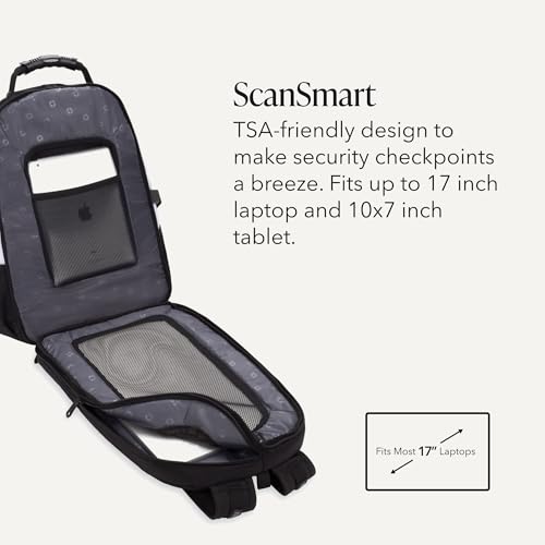 Image of SWISSGEAR 1900 ScanSmart Laptop Backpack, Fits Most 17-Inch Laptops, TSA-Friendly Lay-Flat Design, RFID Protection, and Tablet Pocket, Black, 31L, 18.5-Inch