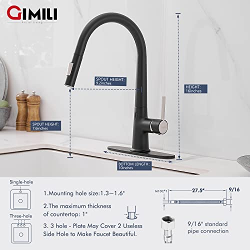 Gimili Touchless Black Kitchen Faucet With Pull Down Sprayer, High Arc Single Handle Motion Sensor Smart Activated Hands-Free Kitchen Sink Faucet #TOP4