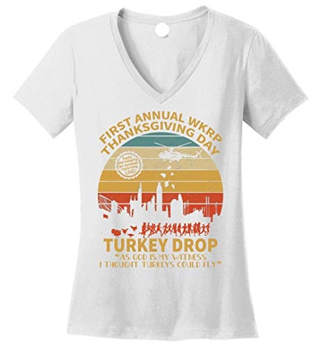 First Annual WKRP Turkey Drop Vintage Thanksgiving Day Tee - Ladies V-Neck T-Shirt3