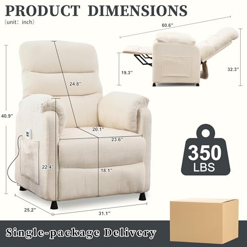 Sillón eléctrico reclinable blanco chenille miniatura 2