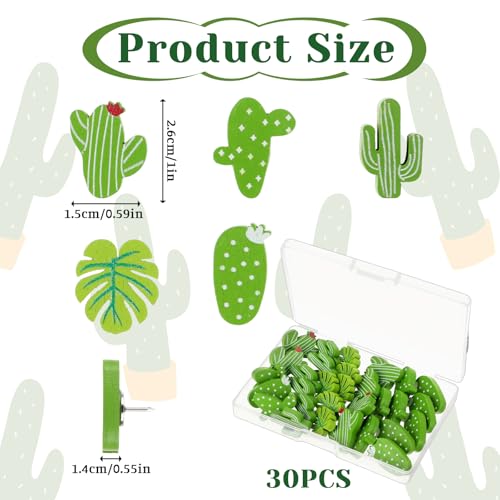 image for Ptwola 30pcs Push Pins Set Cactus Palm Leaf Camellia Thumb Tack Decora