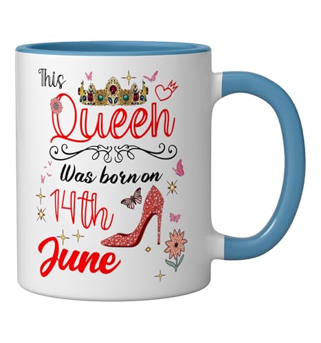 Taza de cerámica cumpleaños 14 de junio azul/blanco miniatura 2